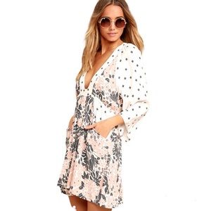 Free People Tallula White Print Long Sleeve Boho Mini Dress Size Small